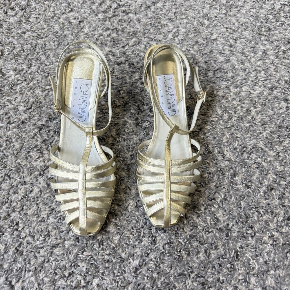 Vintage Gold Metallic Strappy Ankle Strap Kitten Heels Size 8.5 Formal Y2K 90s - Picture 2 of 6